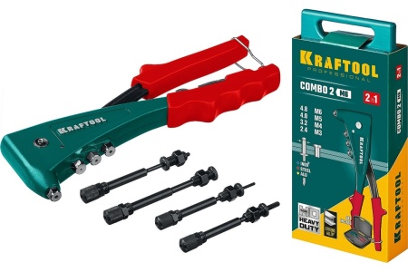 Комбинированный литой заклепочник KRAFTOOL Combo2-M6 в кейсе, 2 вида заклёпок 31180