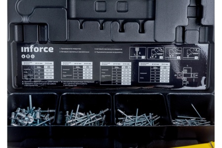 Литой ручной заклепочник Inforce в кейсе, с набором заклепок 2.4-4.8 мм 06-14-101